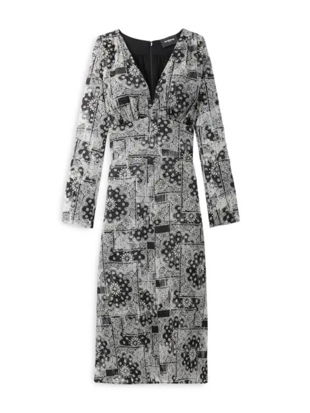 NWT The Kooples Bandana Print V-Neck Midi Dress Black & White Size S (EU 1) - Picture 2 of 11